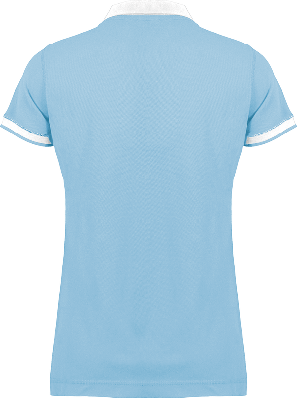Polo bande diagonale femme dos Sky Blue / White
