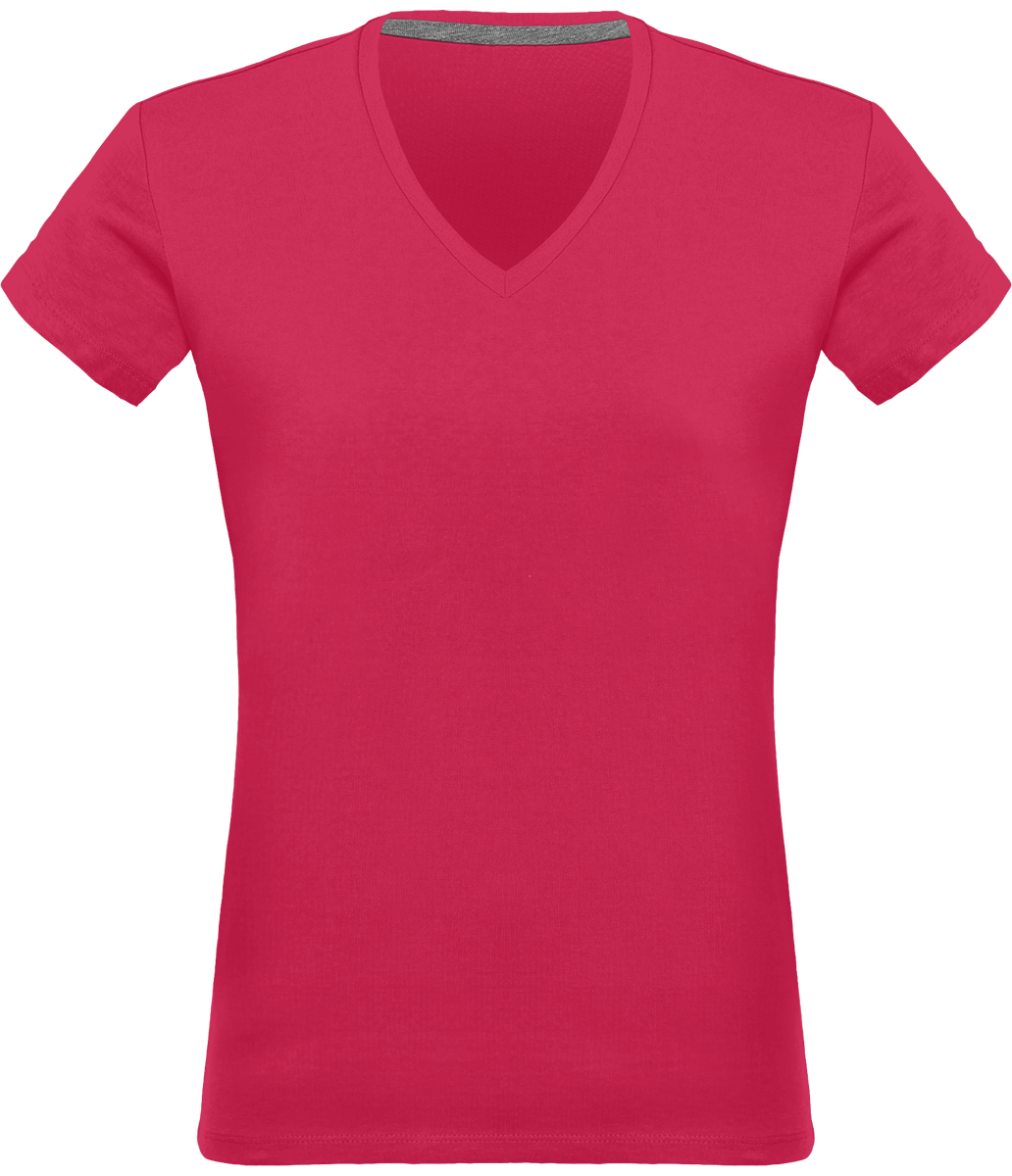 Tee-Shirt Femme Col V 180Gr Personnalisé Fuchsia