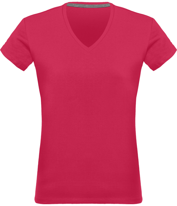 Tee-Shirt Femme Col V 180Gr Personnalisé Fuchsia