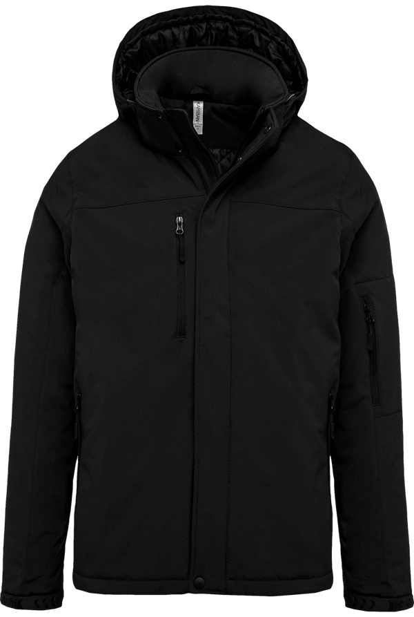 Custom Men's Hooded Parka In Embroidery And Printing Black