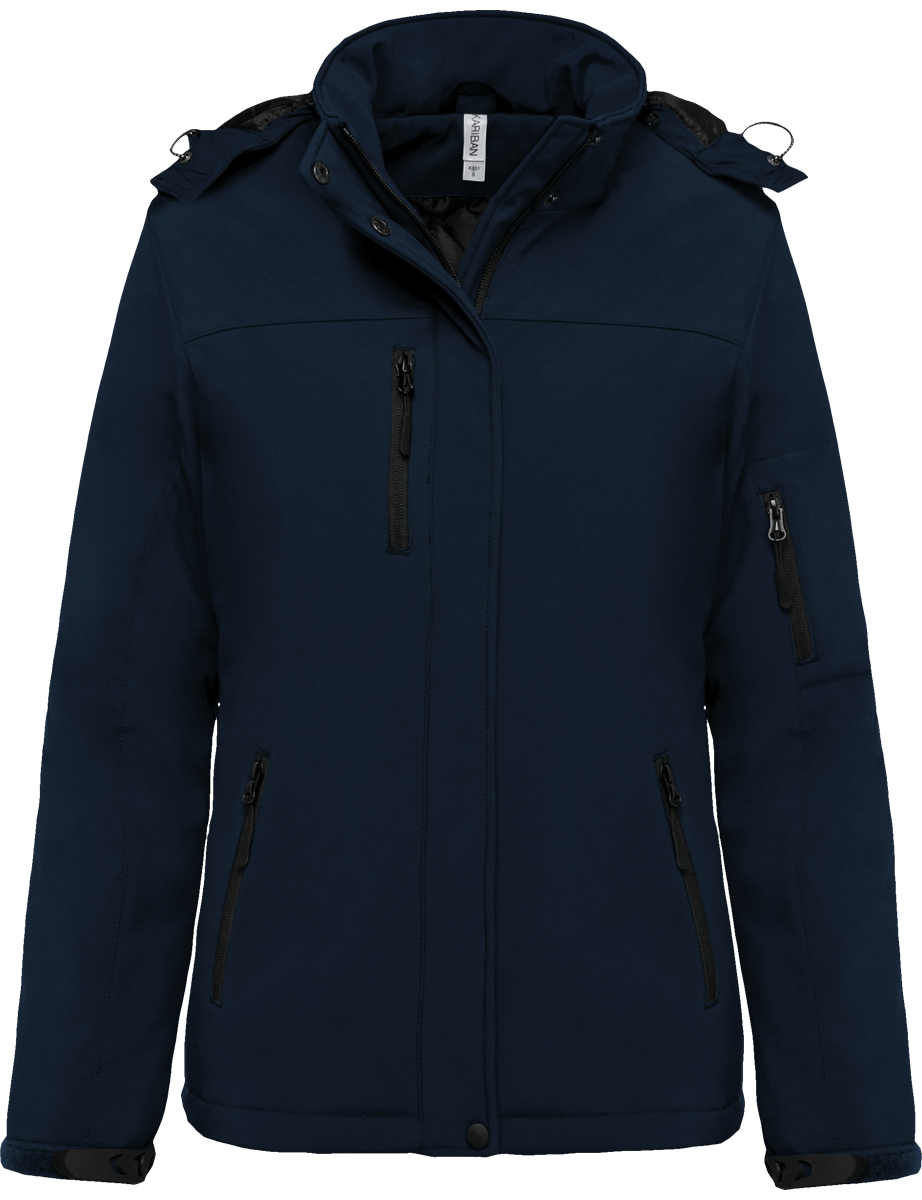 Customizable Women's Hooded Parka In Embroidery And Printing Navy