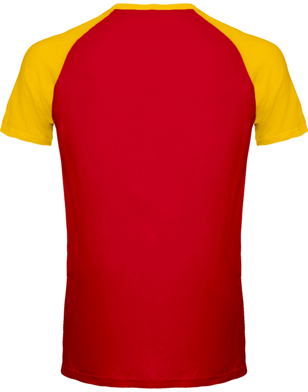 T shirt bicolore base ball dos Red / Yellow