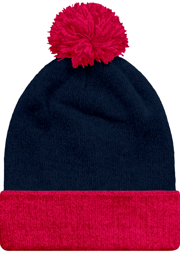 Bonnet Bicolore A Pompon French Navy / Fuchsia