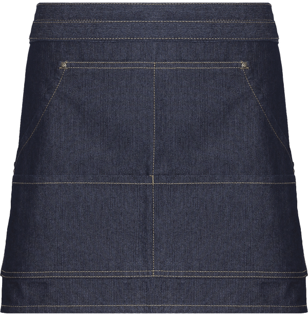 Tablier de bar a coutures denim court face Indigo Denim