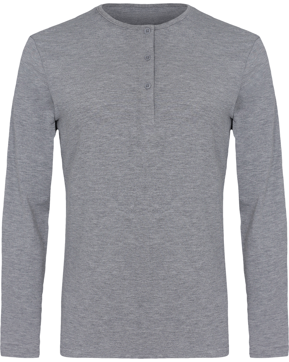 T-Shirt Homme Manches À Retrousser Et Col Tunisien Ultra Tendance Grey Marl