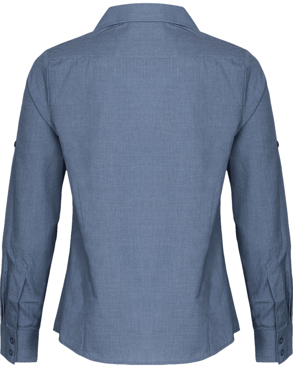 Chemise en popeline a fil teint croise femme dos Indigo Denim
