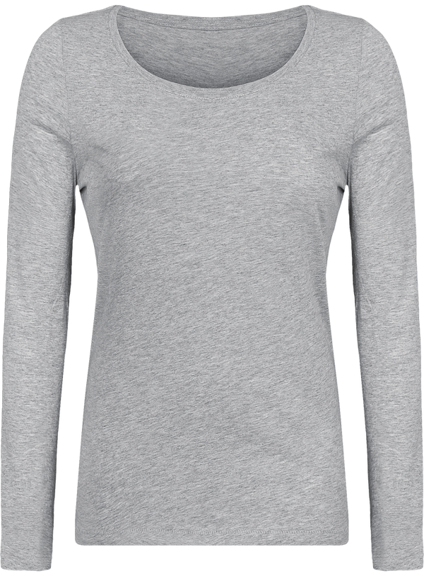 T shirt femme a col rond et manches longues stella jokes face Heather Grey