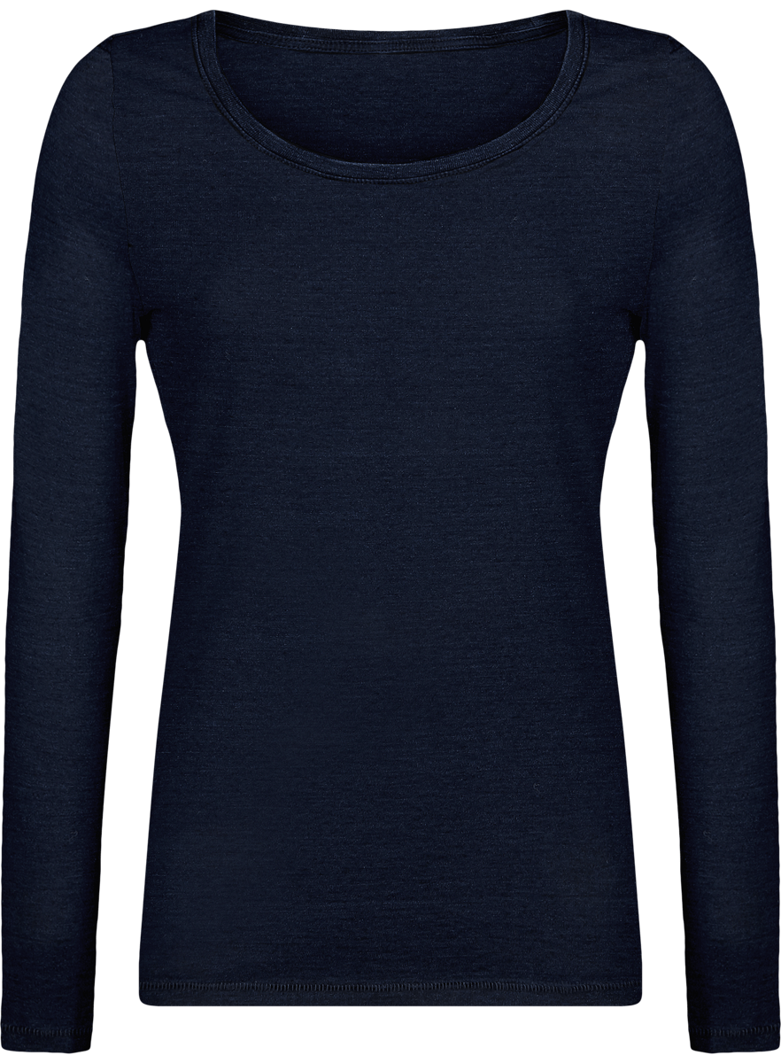 Long-Sleeved Women's T-Shirt In Denim Color 100% Organic Cotton Stella Jokes Dark Washed Indigo