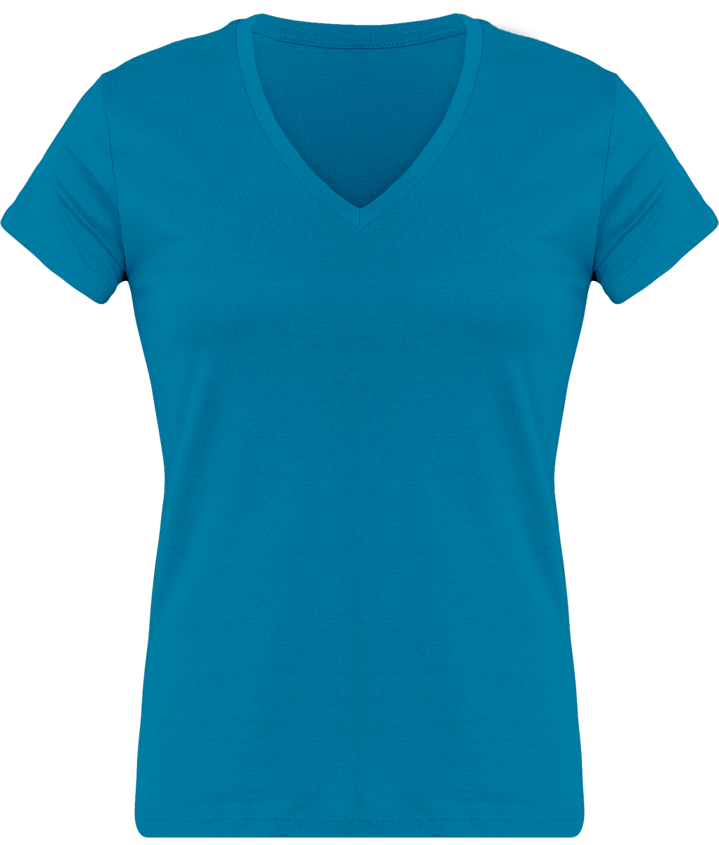 T-Shirt Femme Personnalisé, Féminin Et Confortable Avec Son Col En V Tropical Blue