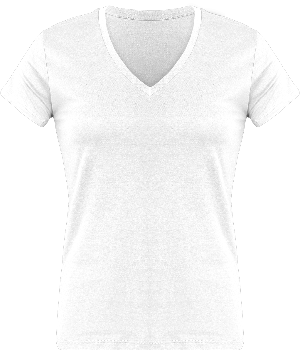 Camiseta Mujer Cuello En V Personalizada Tunetoo White