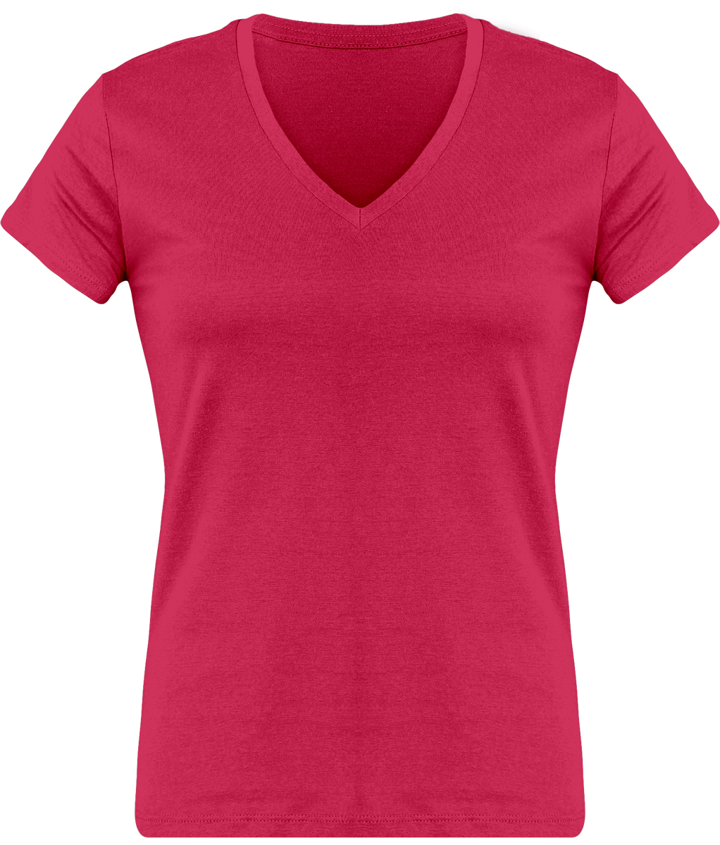 Customizable Women's T-Shirt, Feminine And Comfortable With Its V-Neck Fuchsia