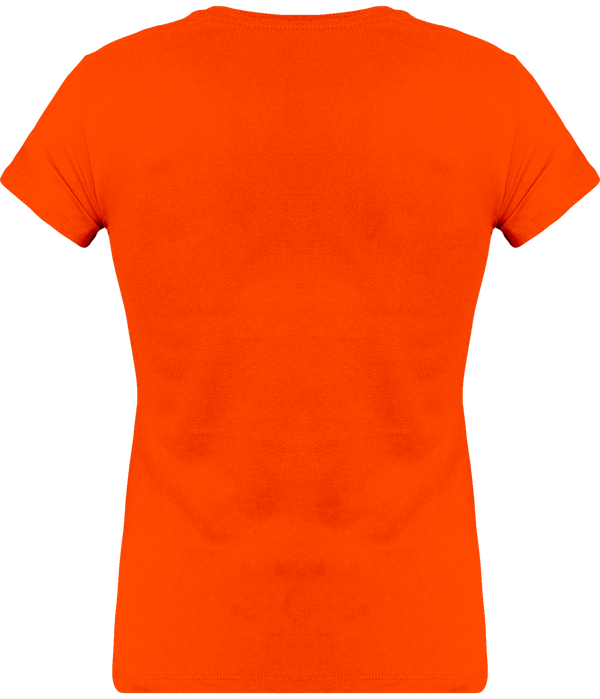 Tee shirt col v manches courtes femme dos Orange