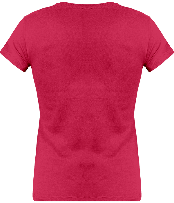 Tee shirt col v manches courtes femme dos Fuchsia