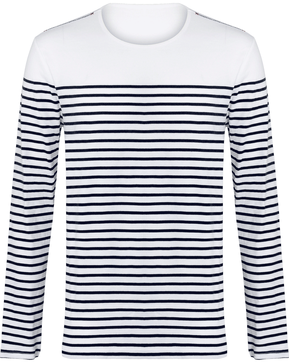 Camiseta Marinera Hombre Personalizada 100% Algodón | Elegante & Tendencia Striped White / Navy