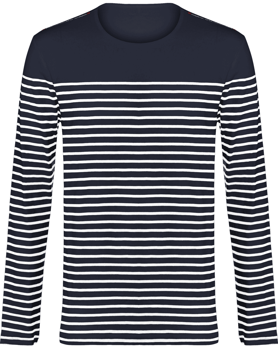 Camiseta Marinera Hombre Personalizada 100% Algodón | Elegante & Tendencia Striped Navy / White
