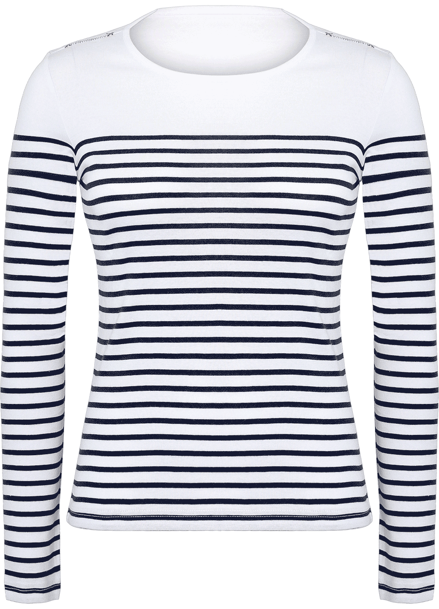 Camiseta Marinera Para Mujer En Algodón | Elegante & Tendencia Striped White / Navy