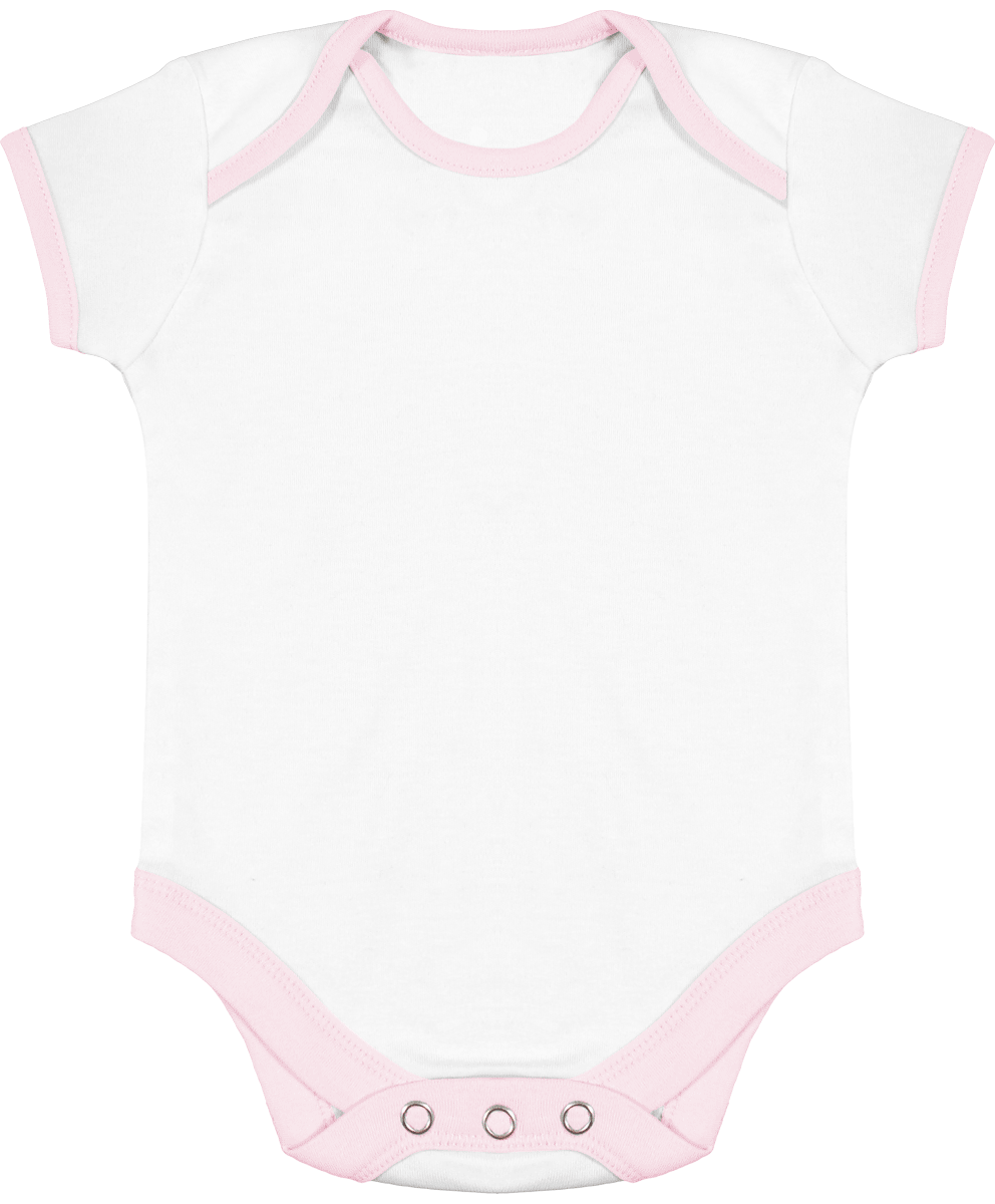 Personalized Baby Bodysuit With Contrasting Sleeves. White / Pale Pink