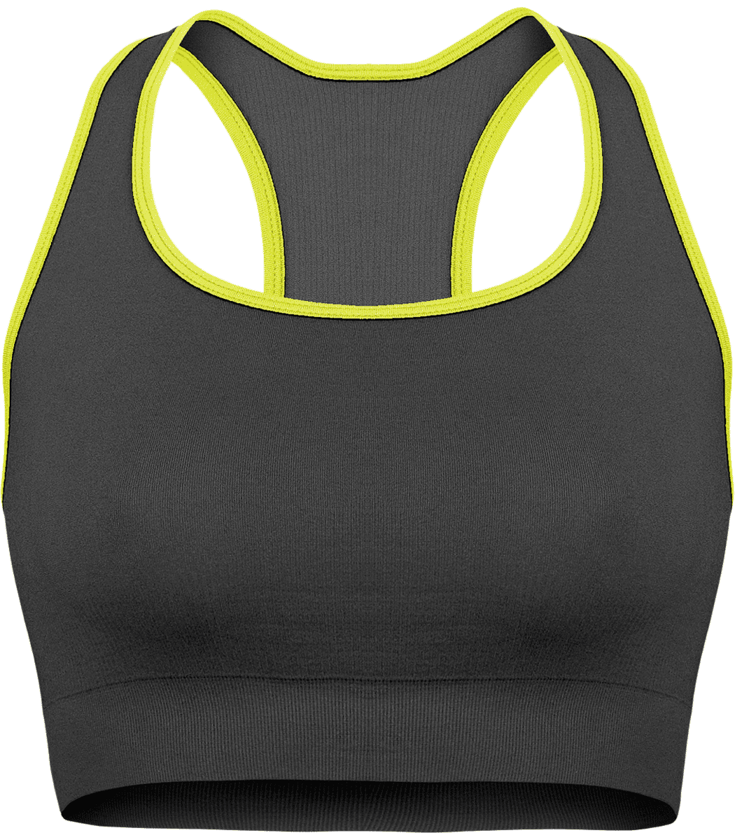 Printed Sports Bra | Seamless | Supportive And Feminine Storm Grey / Fluorescent Yellow