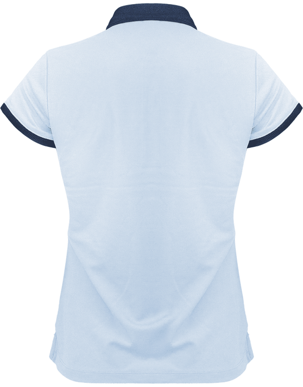 Polo pique performance femme dos Sky Blue / Sporty Navy