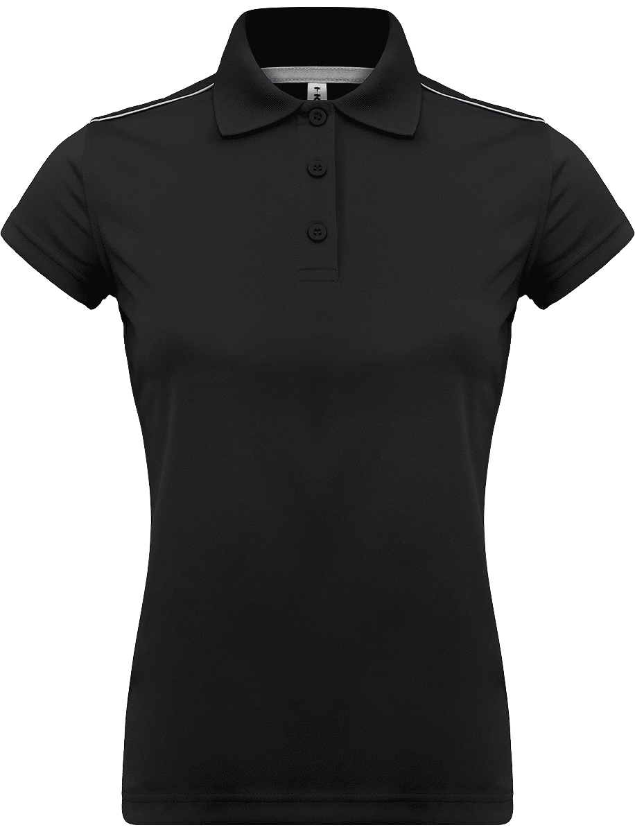 Sport Polo Shirt Women | Embroidery And Flex | 100% Polyester Black
