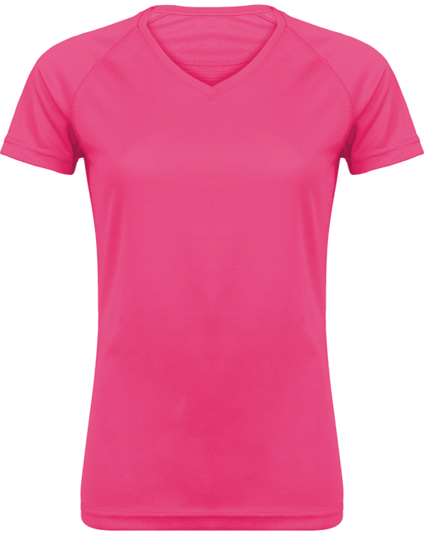 Damen-Sportshirt | V-Ausschnitt Und Kurzarm Fuchsia