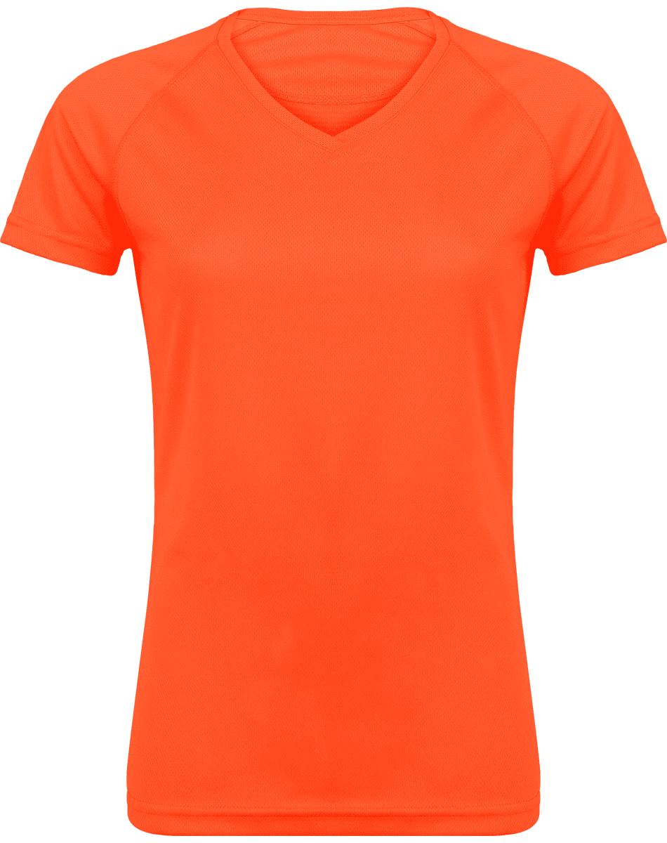 Tee-Shirt De Sport Femme | Col V Et Manches Courtes Fluorescent Orange
