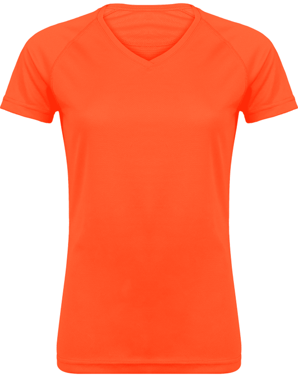 Camiseta Deporte Cuello V Mujer | Cuello V Y Manga Corta Fluorescent Orange