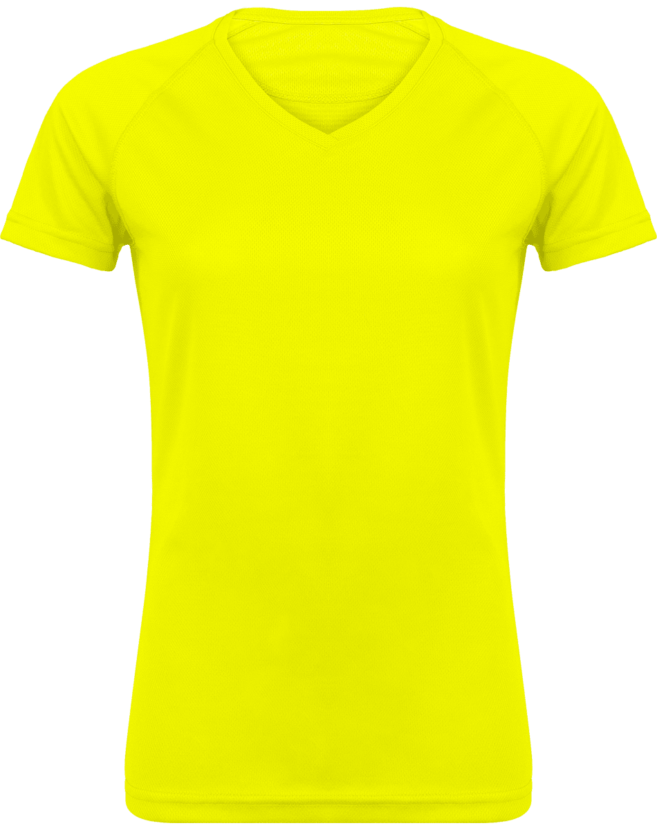 Tee-Shirt De Sport Femme | Col V Et Manches Courtes Fluorescent Yellow