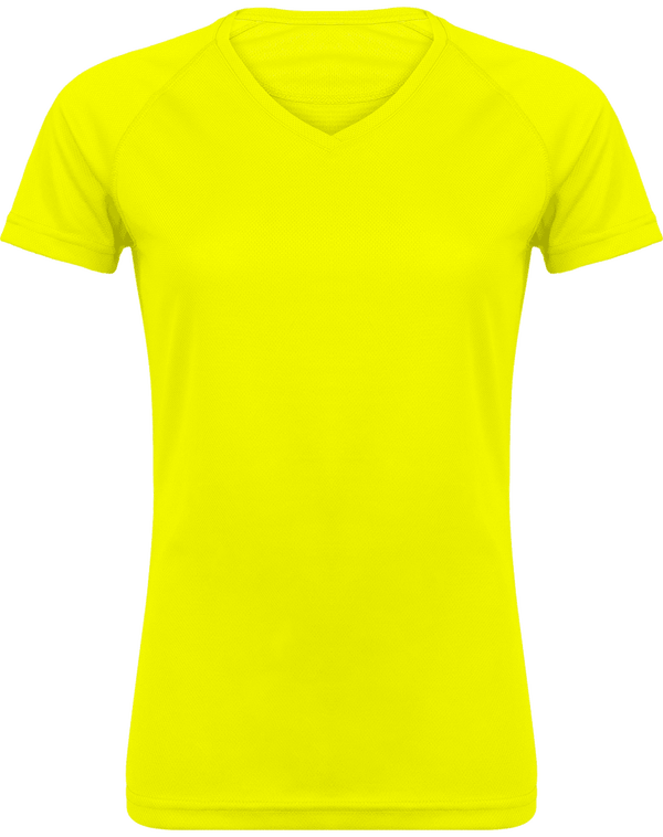 Tee shirt sport manches courtes col v femme face Fluorescent Yellow
