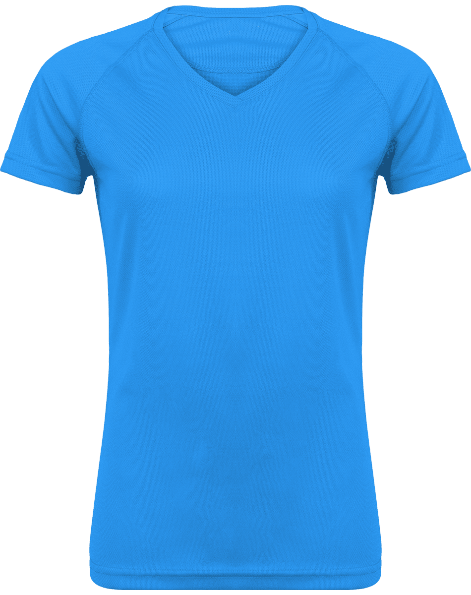 Women's Sports T-Shirt | V-Neck And Short Sleeves Aqua Blue