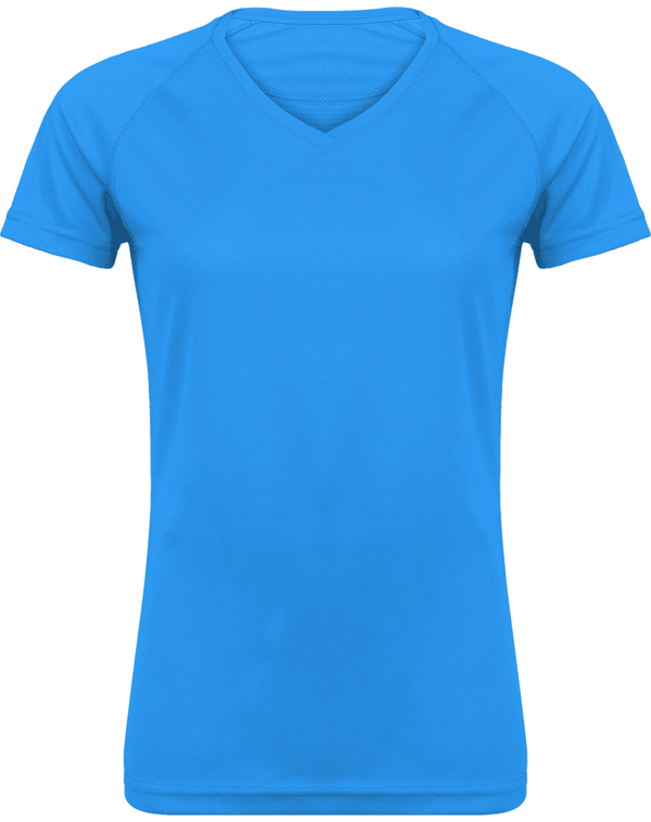 Camiseta Deporte Cuello V Mujer | Cuello V Y Manga Corta Aqua Blue