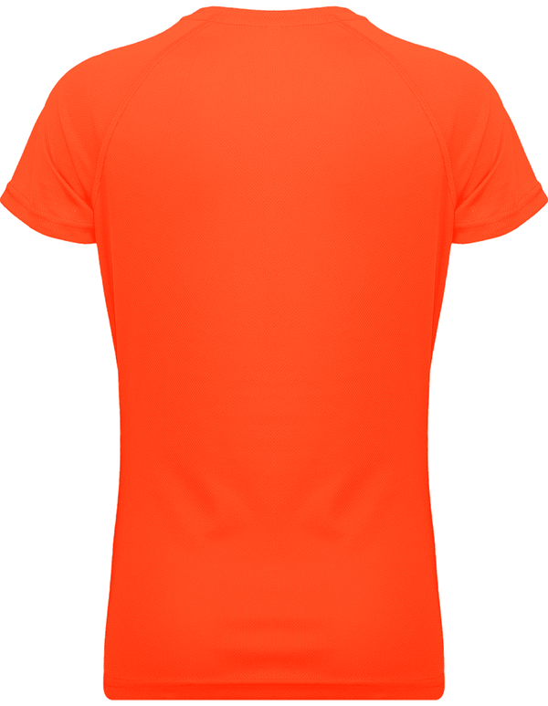 Tee shirt sport manches courtes col v femme dos Fluorescent Orange