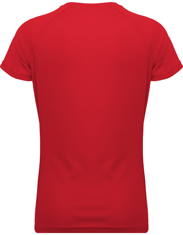 Tee shirt sport manches courtes col v femme dos Red