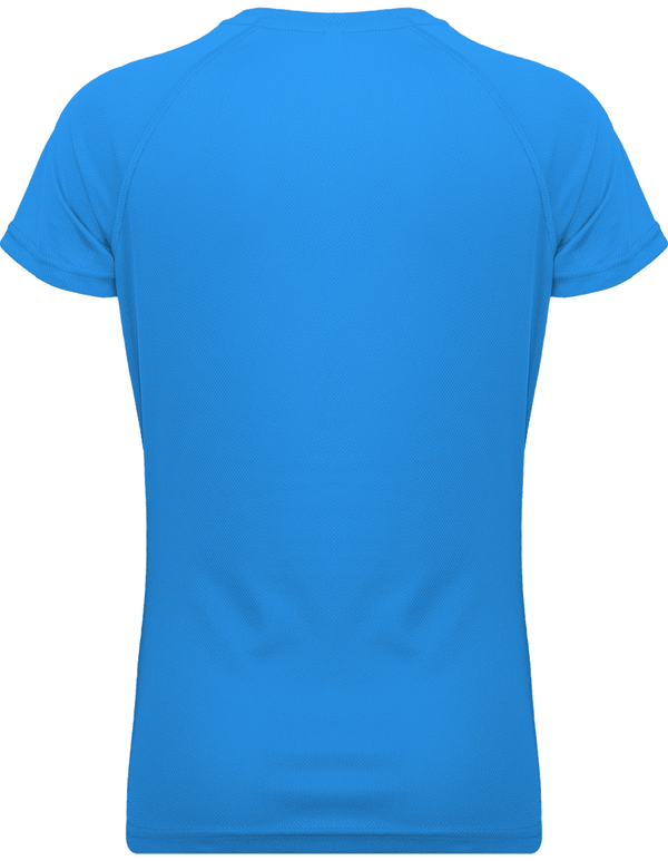 Tee shirt sport manches courtes col v femme dos Aqua Blue