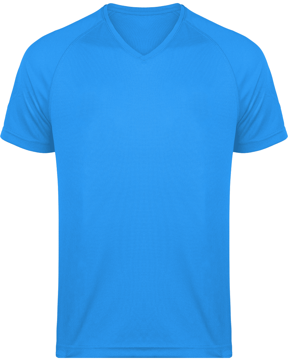 Men's Sports V-Neck T-Shirt | Print And Embroidery Aqua Blue