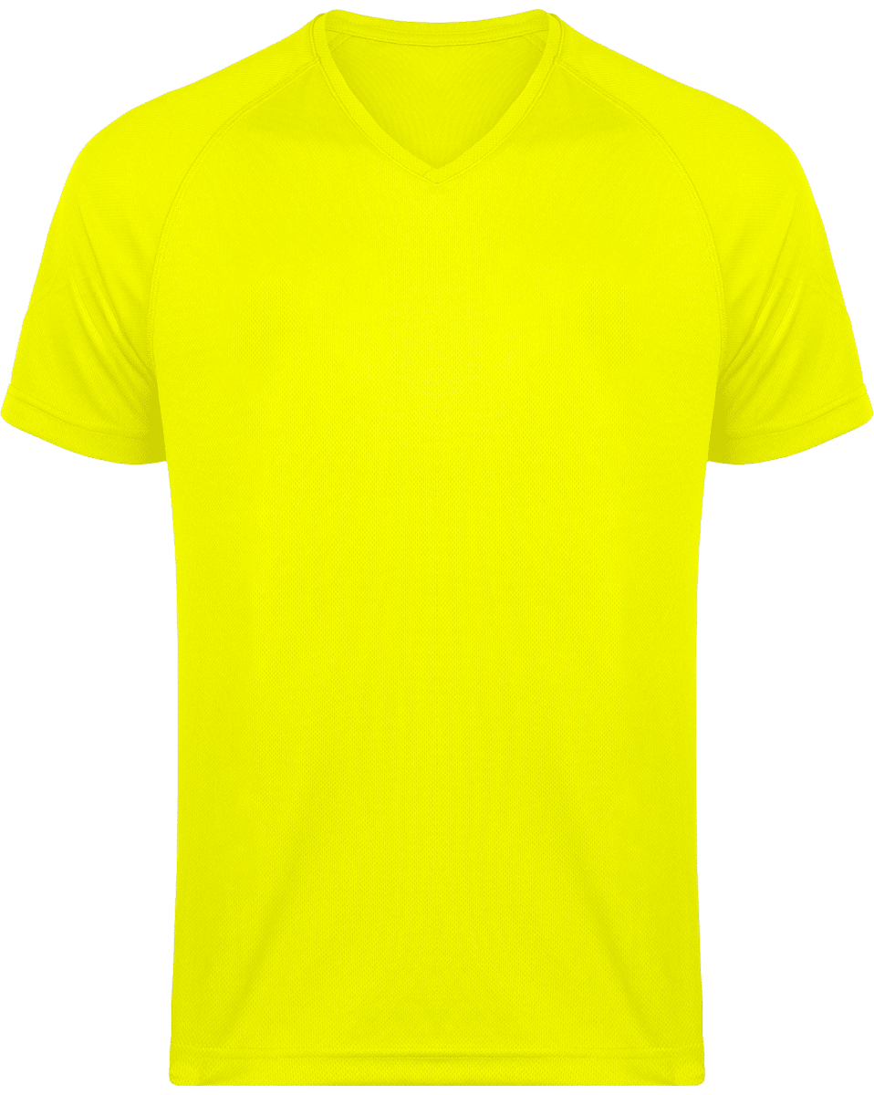 T-Shirt Sport Homme Col V | Impression Et Broderie Fluorescent Yellow