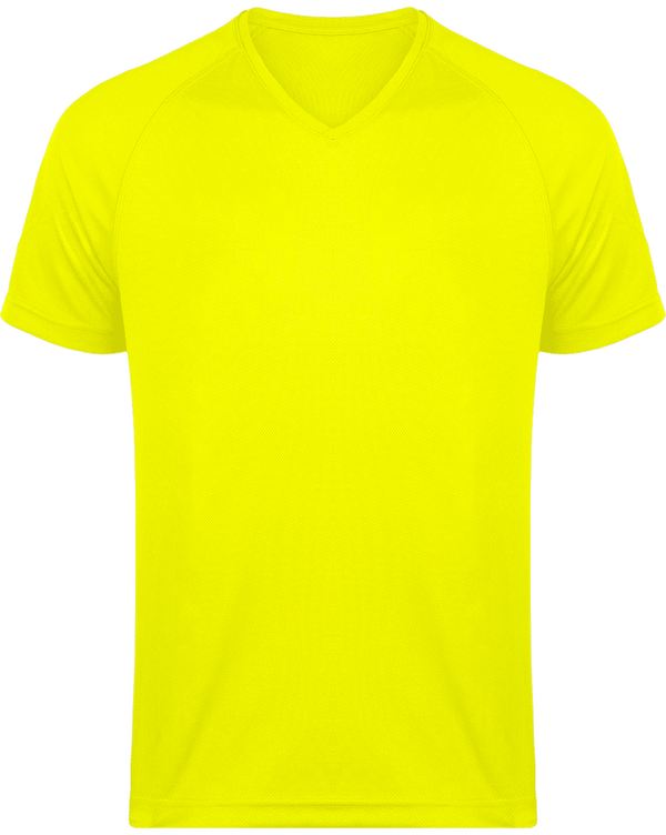 Tee shirt sport manches courtes col v homme face Fluorescent Yellow