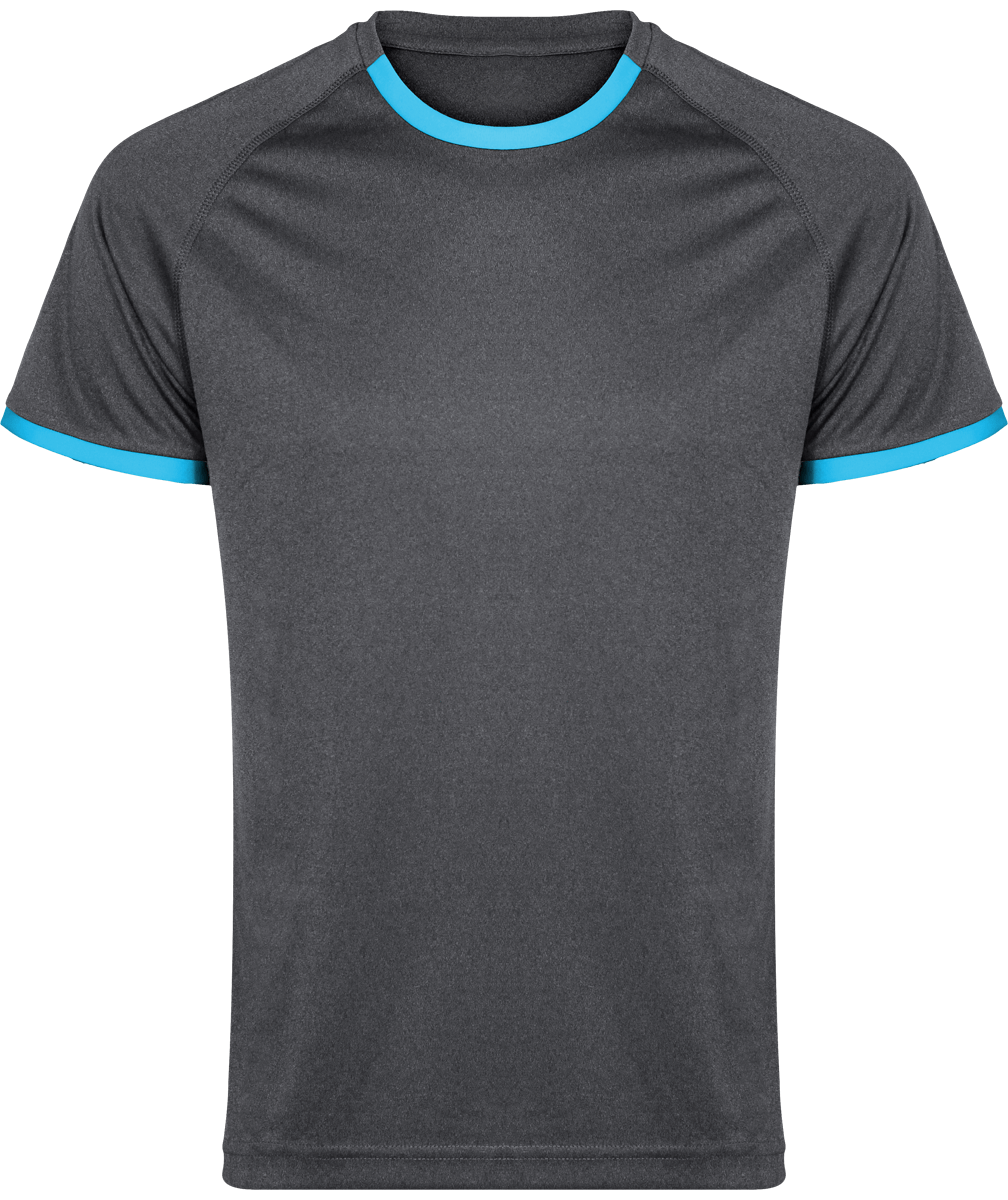 Fluid And Light T-Shirt Ideal For Sports | Embroidery And Print Dark Grey Heather / Tropical Blue