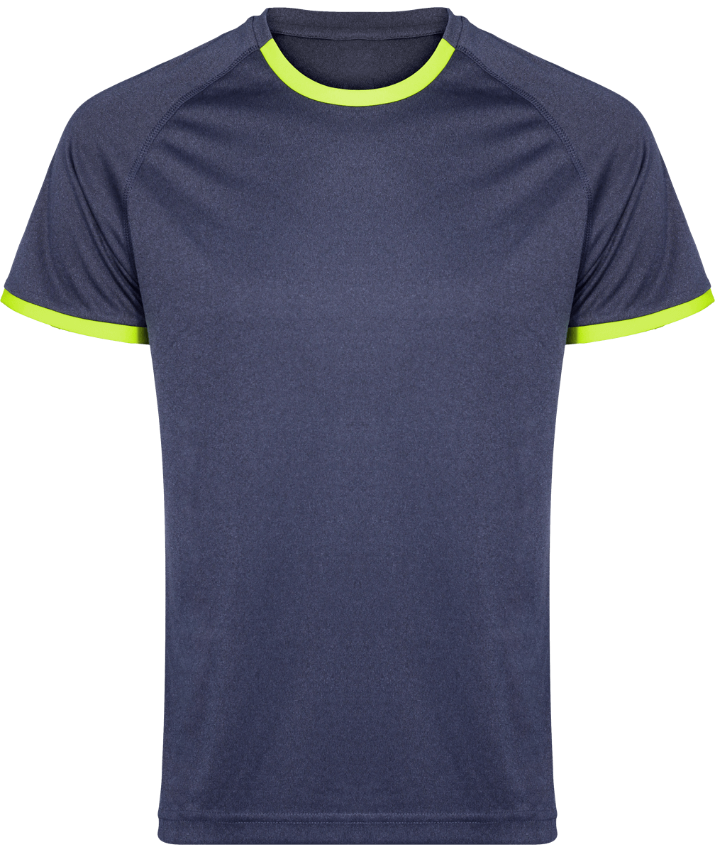 Fluid And Light T-Shirt Ideal For Sports | Embroidery And Print Navy Heather / Fluorescent Yellow
