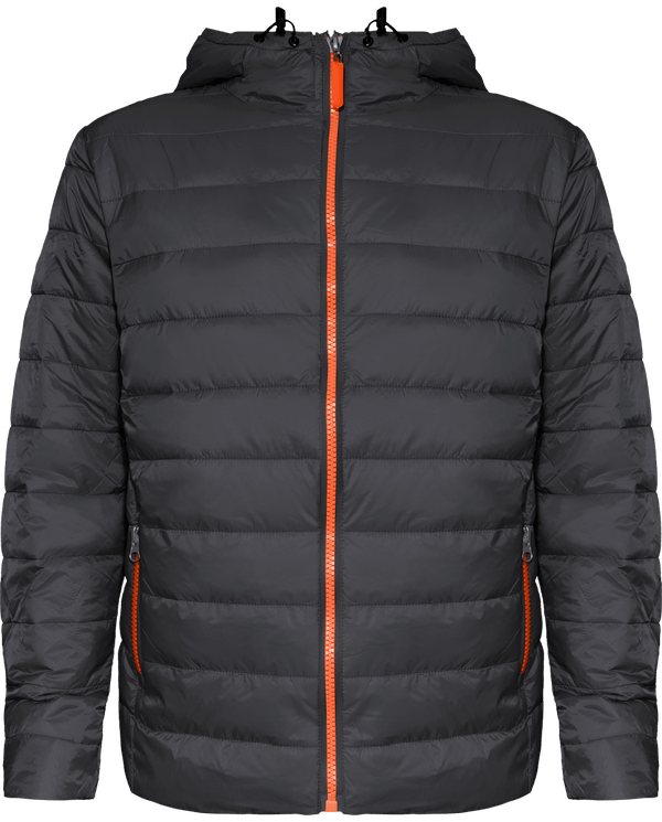 Bestickte Herren Daunenjacke | Handgesteppt Grey / Orange