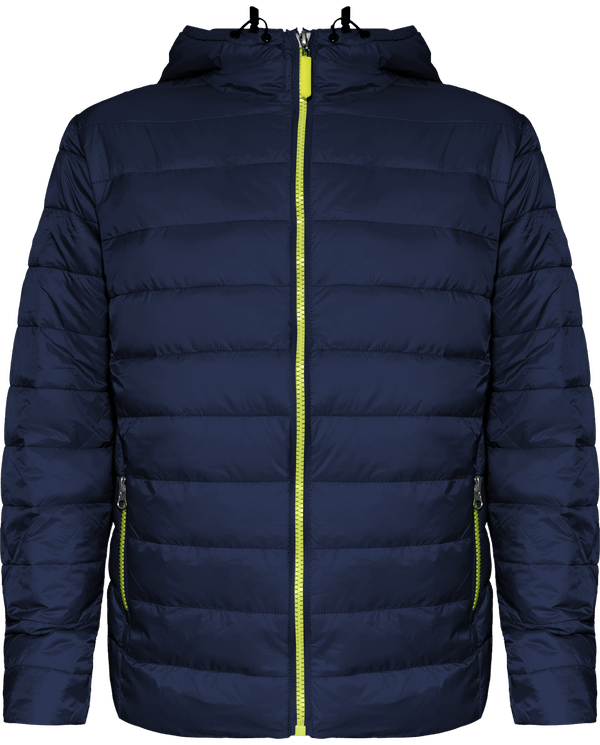 Bestickte Herren Daunenjacke | Handgesteppt Navy / Yellow