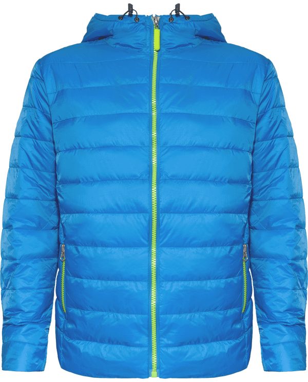 Bestickte Herren Daunenjacke | Handgesteppt Ocean Blue / Lime Punch