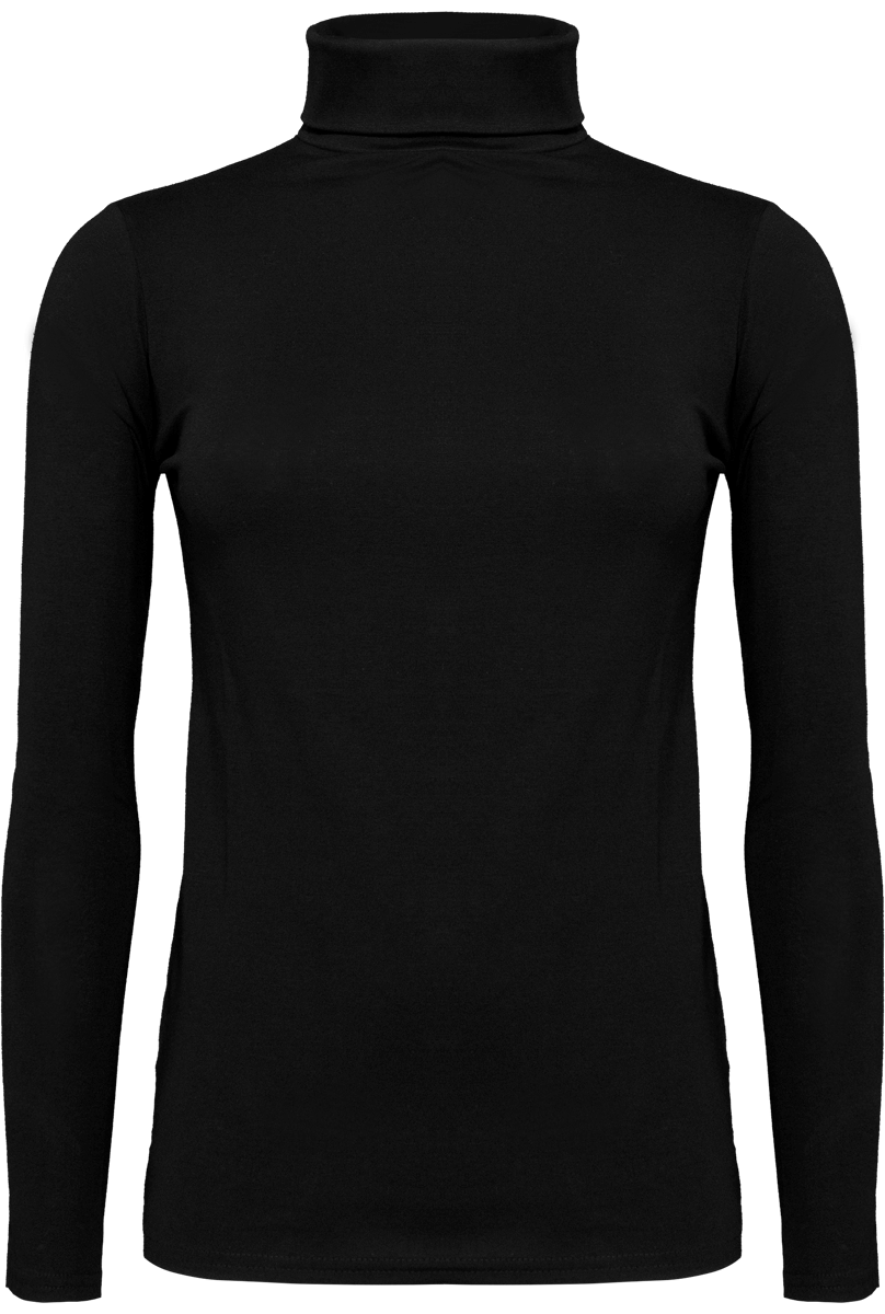 Tee-Shirt Femme À Col Roulé Et Manches Longues | Brodé Et Imprimé  Black