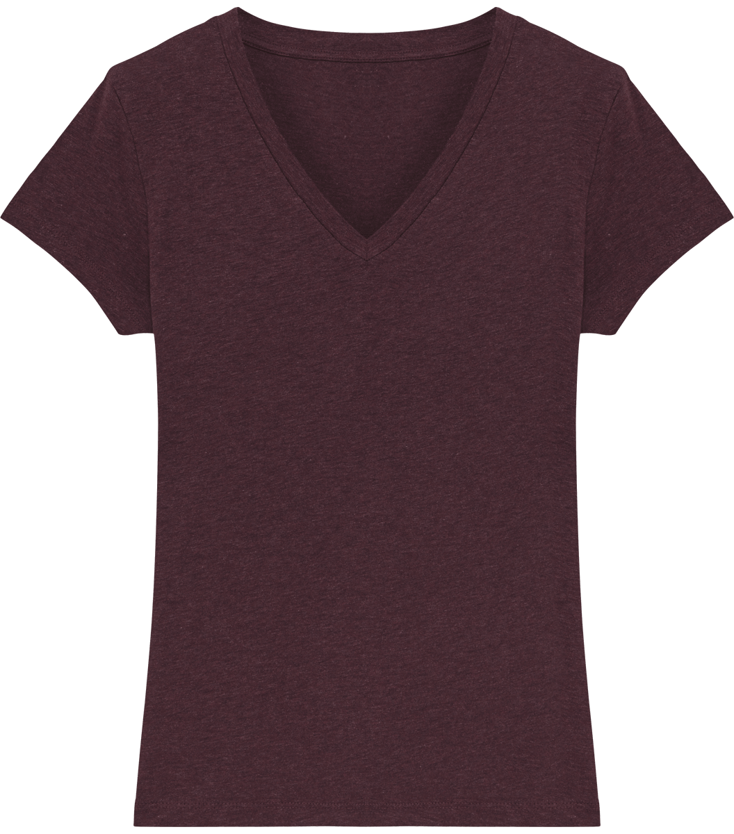 Tee shirt femme col v stella evoker face Heather Grape Red