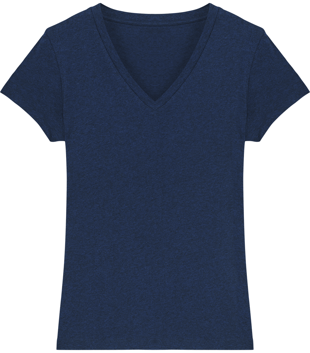 Tee shirt femme col v stella evoker face Black Heather Blue