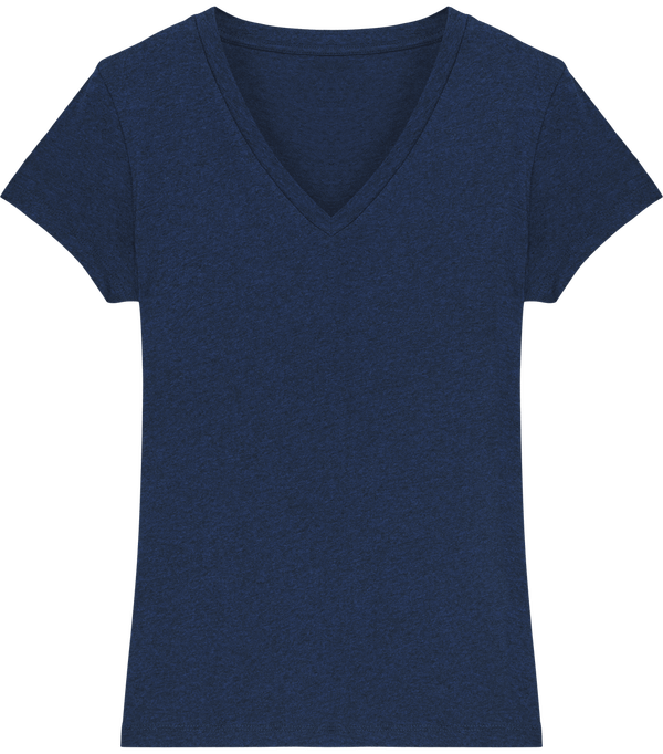 Tee shirt femme col v stella evoker face Black Heather Blue