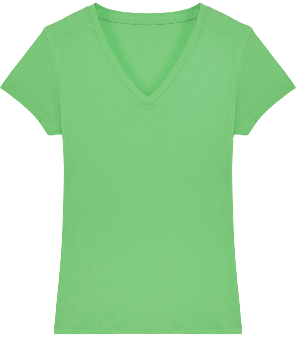 Tee shirt femme col v stella evoker face Chameleon Green