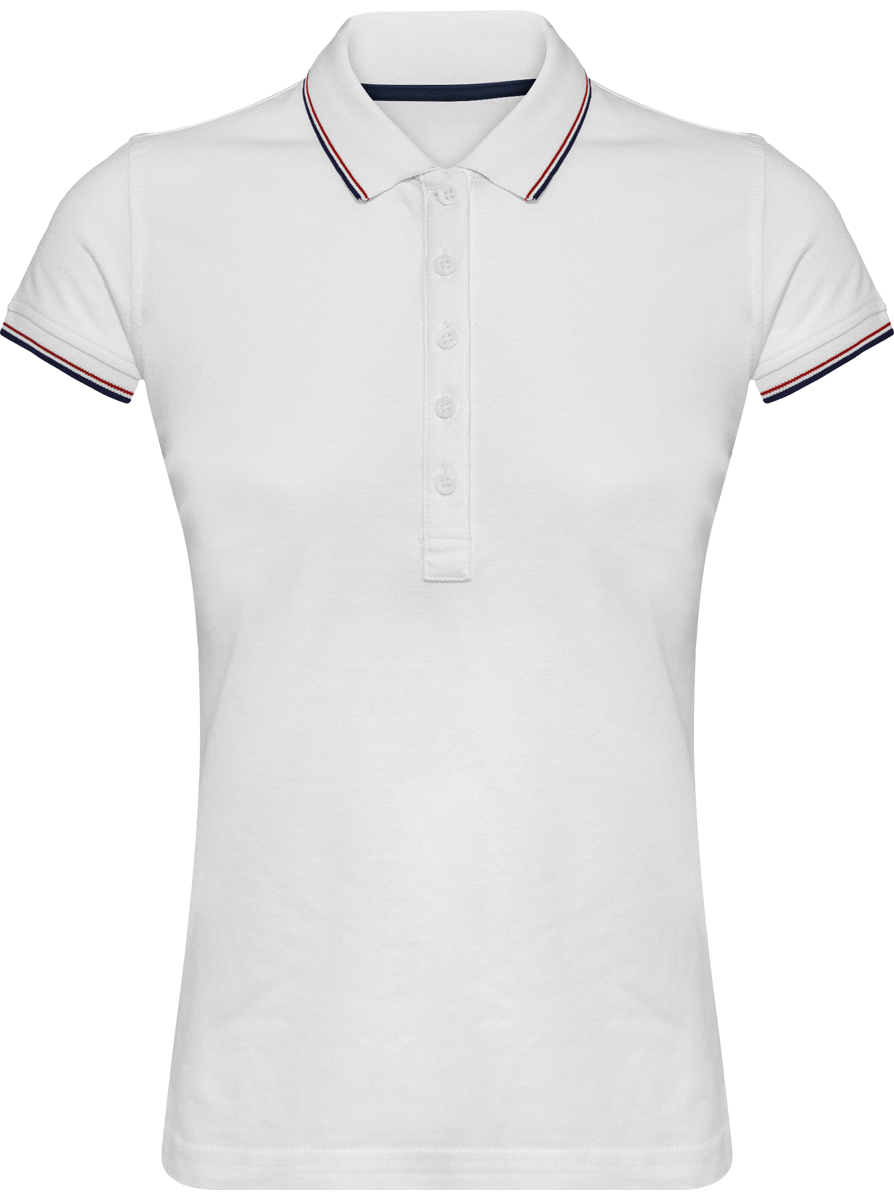 Polo Mujer Malla Piqué 2 Bandas White / Navy / Red