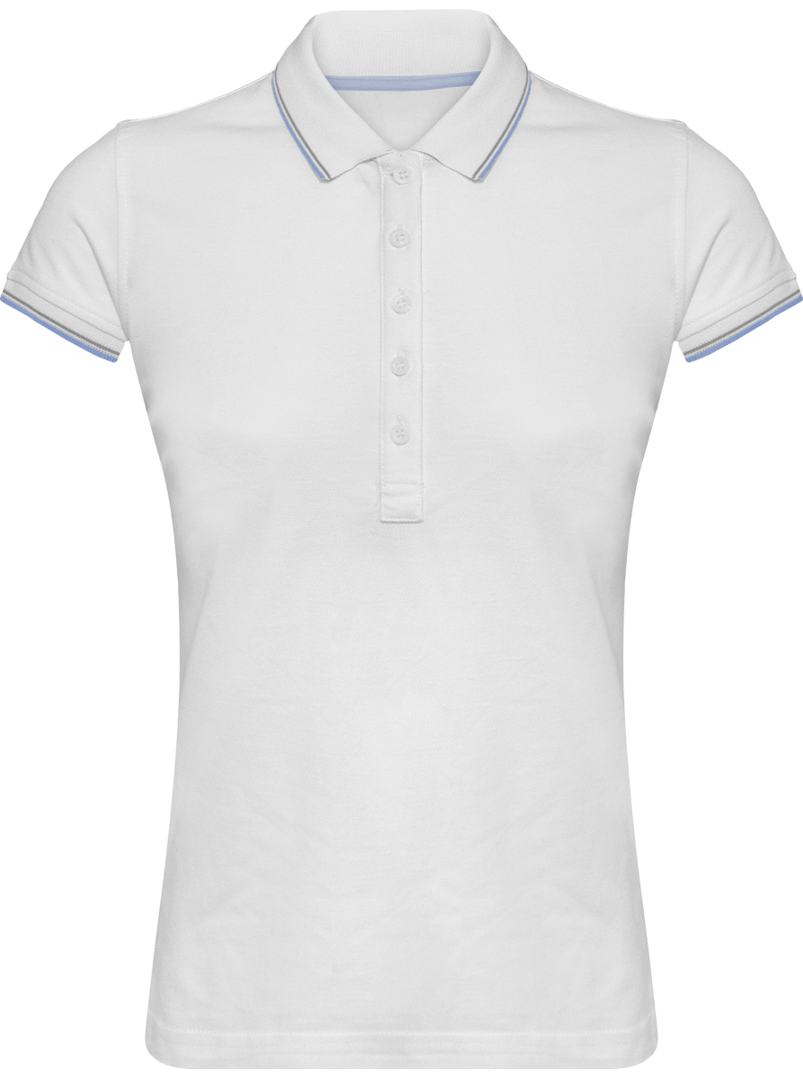 Polo Rayé Femme 100% Coton | Broderie Et Impression  White / Sky Blue / Light Grey