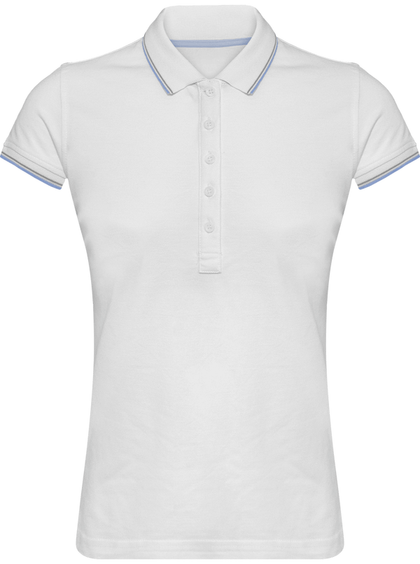 Polo Rayé Femme 100% Coton | Broderie Et Impression  White / Sky Blue / Light Grey